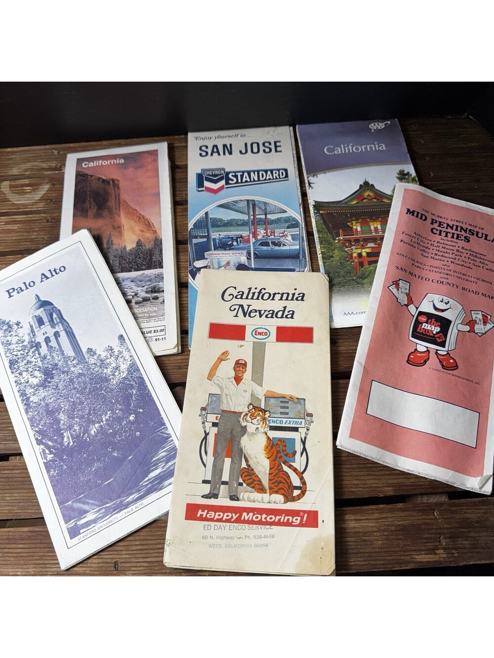 Vintage California Maps Lot AAA Chevron Enco Palo Alto San Jose Travel Brochures